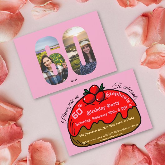 Invitation Pink 60th Birthday Party Chocolate Donut Dessert