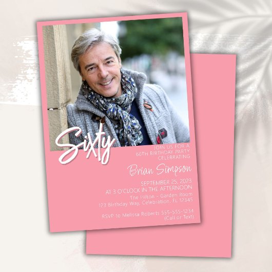 Invitation Pink 60th Birthday Photo