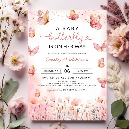 Invitation Pink A Baby Butterfly est sur son chemin fille Dou