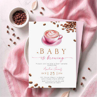 Invitation Pink A Baby is Brewing Coffee Bean Baby Shower
