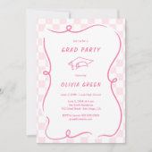 Invitation Pink À damiers Squiggle Frame Graduation (Devant)