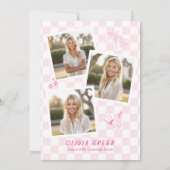 Invitation Pink À damiers Squiggle Frame Graduation (Dos)