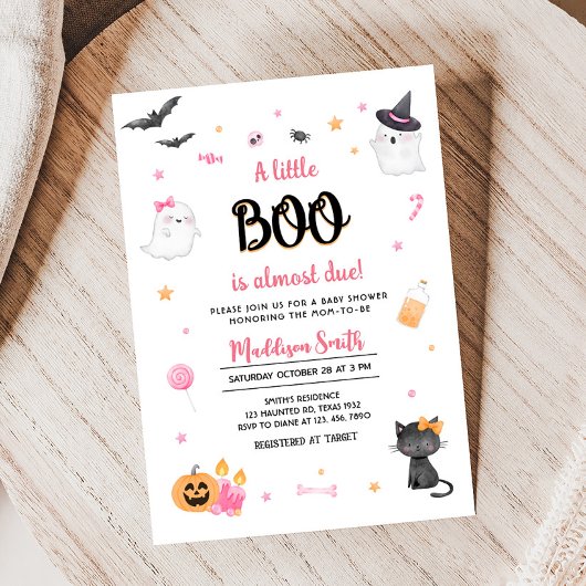 Invitation Pink A Little Boo Baby shower Halloween