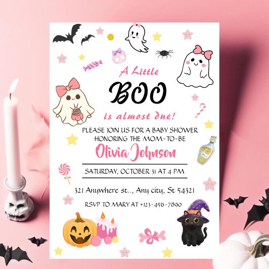 Invitation Pink A Little Boo Baby shower Halloween
