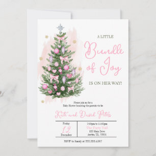 Invitation Pink A Little Bundle Joy Baby shower de Noël