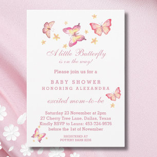 Invitation Pink A Little Butterfly est en chemin Baby shower