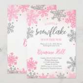Invitation Pink A Little Snowflake Baby shower (Devant / Derrière)