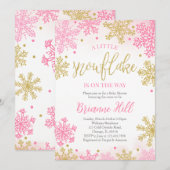 Invitation Pink A Little Snowflake Baby shower (Devant / Derrière)