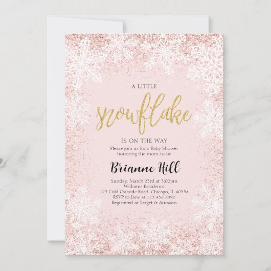 Invitation Pink A Little Snowflake Baby shower (Devant)