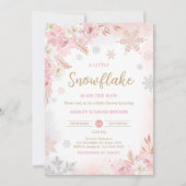 Invitation Pink A Little Snowflake Baby shower (Devant)