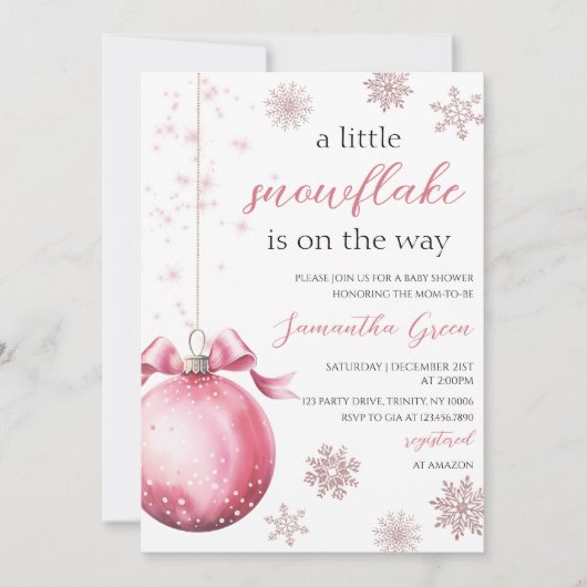 Invitation Pink A Little Snowflake Baby shower (Devant)
