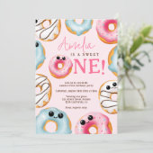 Invitation Pink Adorable Sweet One mignon beignets 1er annive (Debout devant)