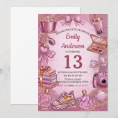 Invitation Pink Aesthetic Girl Birthday Party (Devant / Derrière)