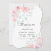 Invitation Pink Airy Roses Floral Girl Baptism (Devant)
