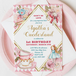 Invitation Pink Alice in Wonderland Tea Party Birthday Invita