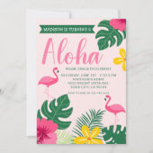 Invitation Pink Aloha Flamant rose tropical Luau 6e anniversa (Devant)