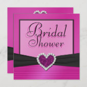 Invitation Pink and Black avec Parties scintillant Coeur Fête (Devant / Derrière)