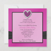 Invitation Pink and Black avec Parties scintillant Coeur Fête (Dos)