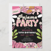 Invitation Pink and Black Daisy Pajama Party Birthday (Devant)