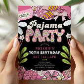 Invitation Pink and Black Daisy Pajama Party Birthday