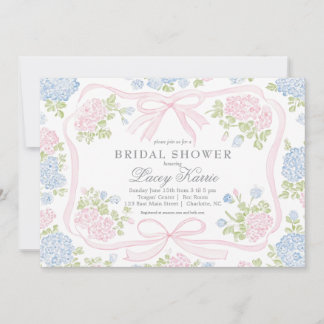 Invitation Pink and blue Floral Bridal Shower Invitation,