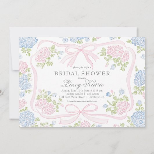 Invitation Pink and blue Floral Bridal Shower Invitation,  (Devant)