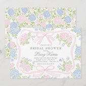 Invitation Pink and blue Floral Bridal Shower Invitation,  (Devant / Derrière)