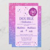 Invitation Pink and Blue Glitter Disco Joint Birthday (Devant / Derrière)