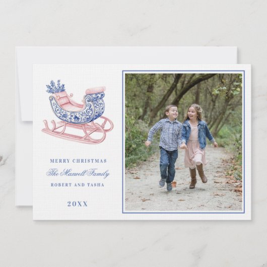 Invitation Pink and Blue Grandmillennial Damask Sleigh (Devant)