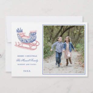 Invitation Pink and Blue Grandmillennial Damask Sleigh