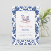 Invitation Pink and Blue Grandmillennial Damask Sleigh (Debout devant)