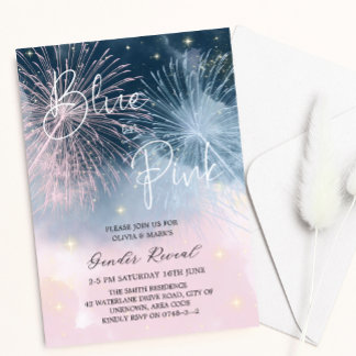 Invitation Pink and Blue Night Sky Firecracker Genre Reveille