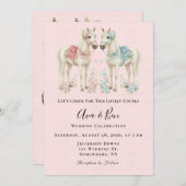Invitation Pink and Blue Pastel Flowers Horse Mariage (Devant / Derrière)