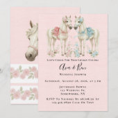 Invitation Pink and Blue Pastel Flowers Horse Wedding shower (Devant / Derrière)