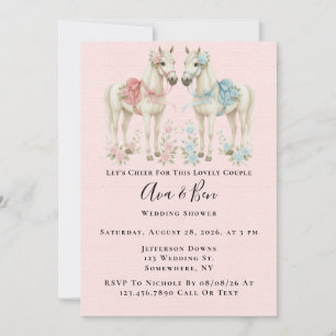 Invitation Pink and Blue Pastel Flowers Horse Wedding shower