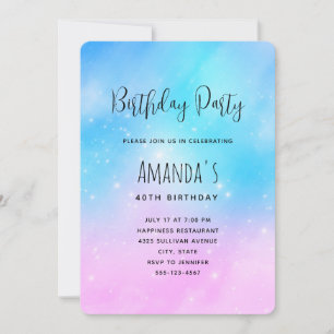 Invitation Pink and Blue Pastel Gradient Sky Anniversaire