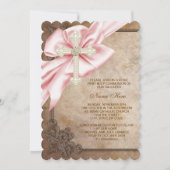 Invitation Pink and Brown Cross First Communion (Devant)