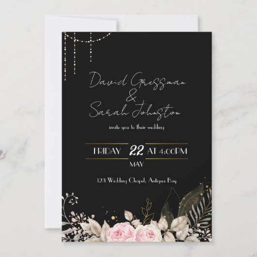 Invitation Pink and Cream Floral Black Wedding Invite (Devant)