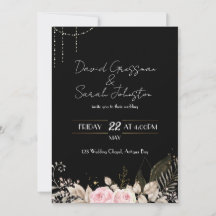 Pink and Cream Floral Black Wedding Invite