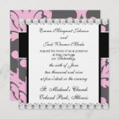 Invitation pink and deep gray large damask (Devant / Derrière)
