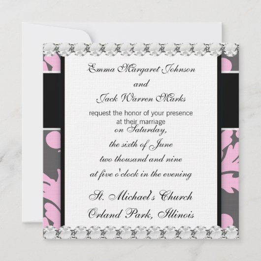 Invitation pink and deep gray large damask (Devant)