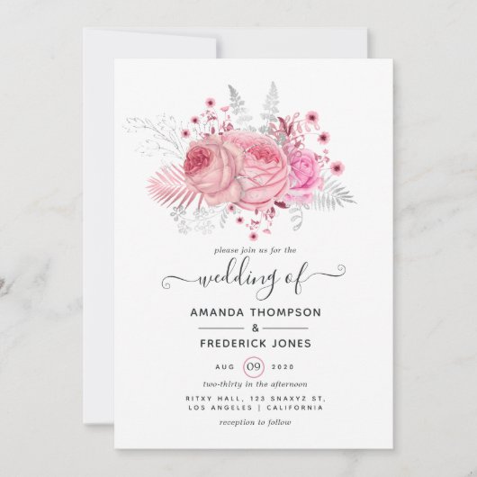 Invitation Pink and Faux Foil & Parties scintillant Mariage f (Devant)
