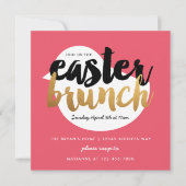 Invitation Pink and Faux Gold Moderne Chick Pâques Brunch (Devant)