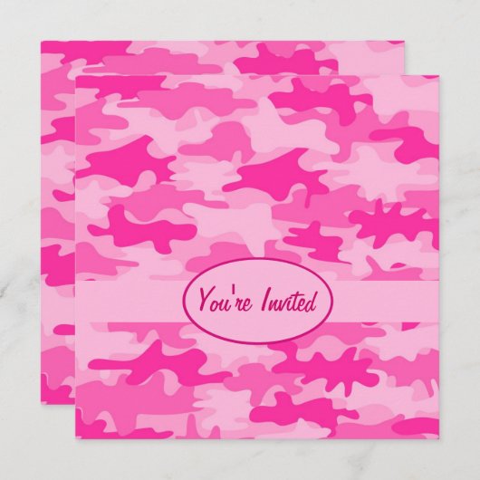Invitation Pink and Fuchsia Camo Camouflage Party Event (Devant / Derrière)