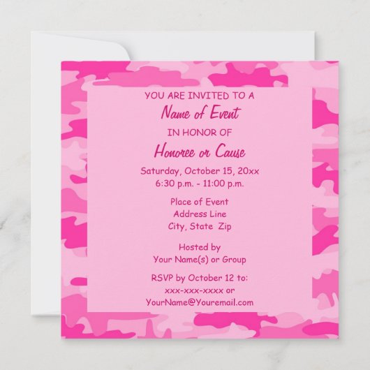Invitation Pink and Fuchsia Camo Camouflage Party Event (Dos)