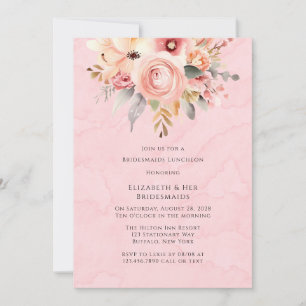 Invitation Pink and Gold Chic Florals Bridesmaiers Déjeuner