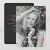 Invitation Pink and Gold Confetti Chalkboard Photo Graduation (Devant / Derrière)