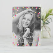 Invitation Pink and Gold Confetti Chalkboard Photo Graduation (Debout devant)