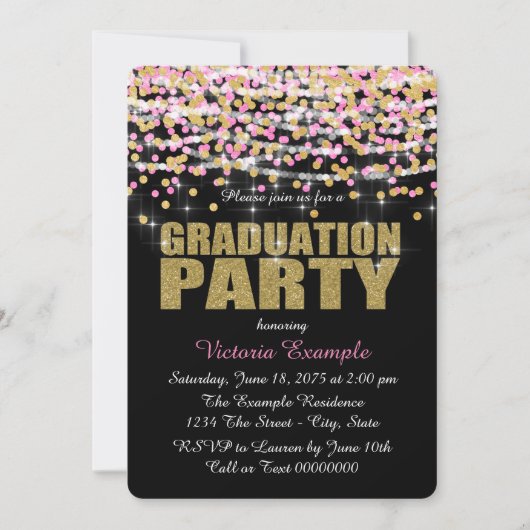 Invitation Pink and Gold Confetti Graduation Party (Devant)