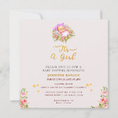 Invitation Pink and Gold Flower thème c'est un baby shower fi (Devant)